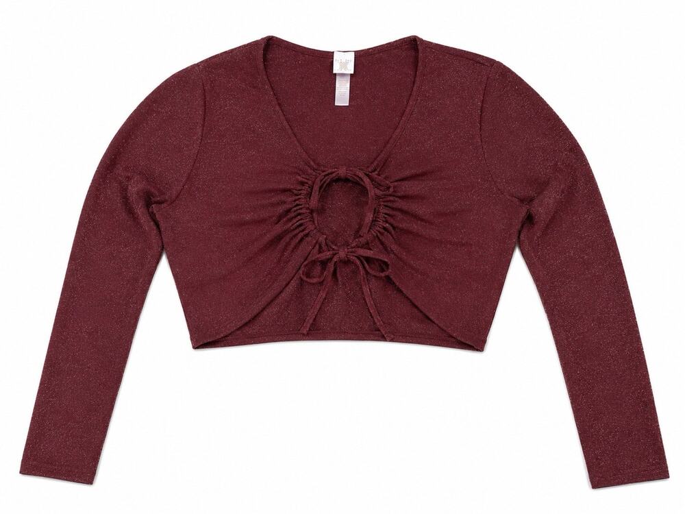 Savage X Fenty Women’s Large Burgundy Glitter Ruched Long Sleeve Crop Top